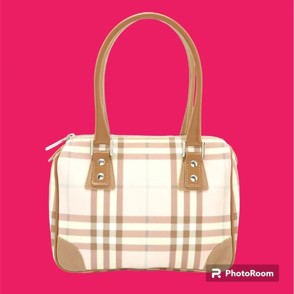BURBERRY Pink/Beige House Check PVC and Leather Small Boston Bag - Picture 1 of 15